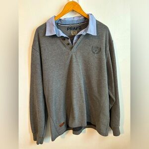 Gray USPA sweater with button up collar